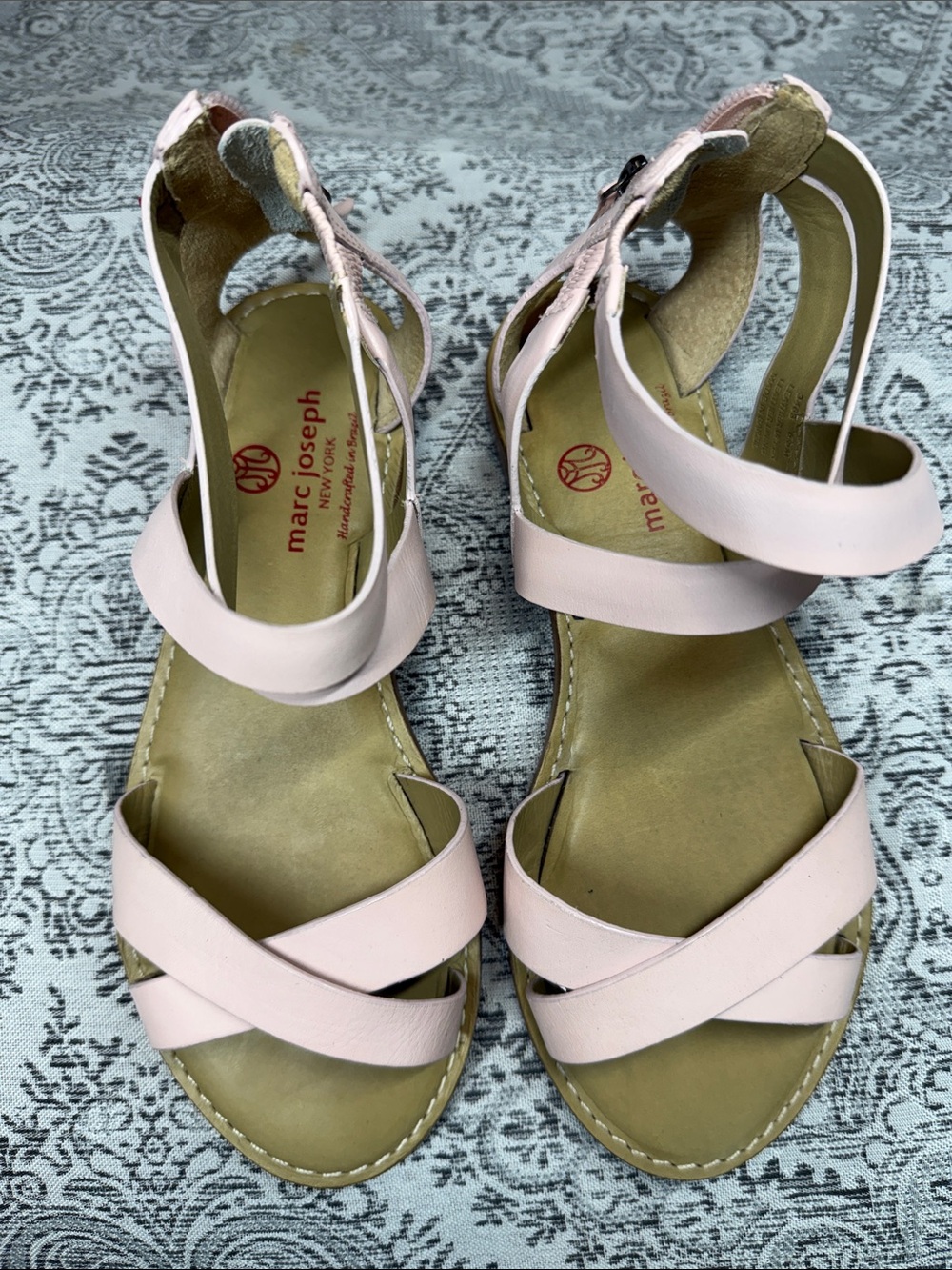 Marc Joseph Pale Pink Leather Crisscross Ankle Strap Sandals- Size 6.5